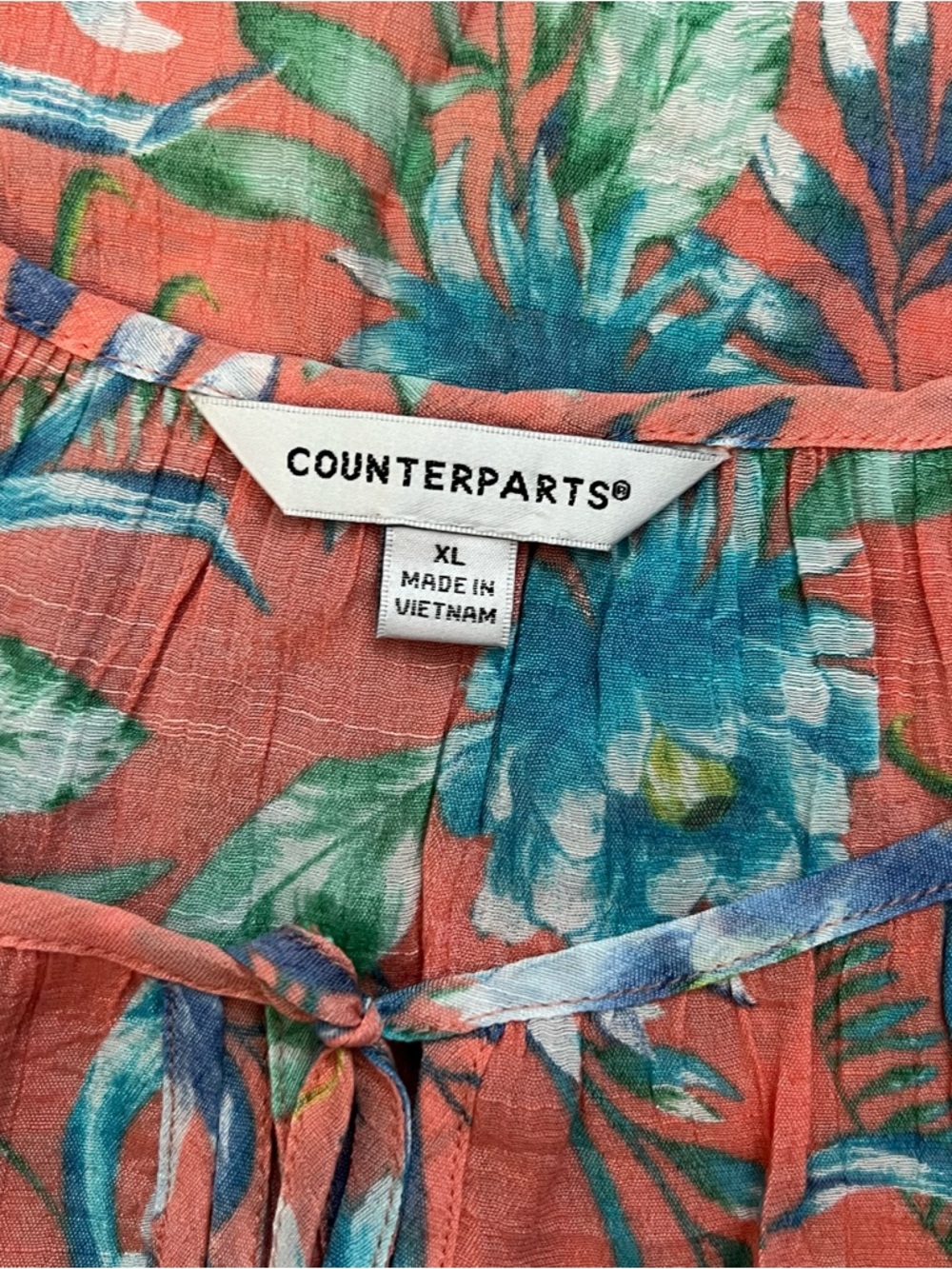 Counterparts Floral Boho Peasant Blouse Bell Sleeve Tassel Tie XL - Picture 7 of 9